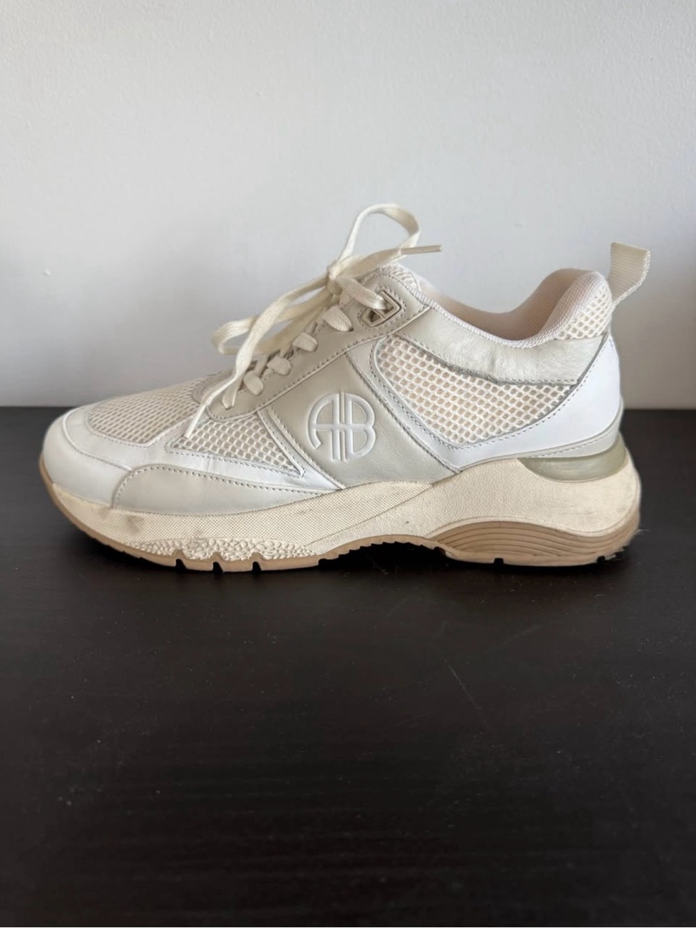 Anine Bing Cream White Mesh Patent Leather Sneakers